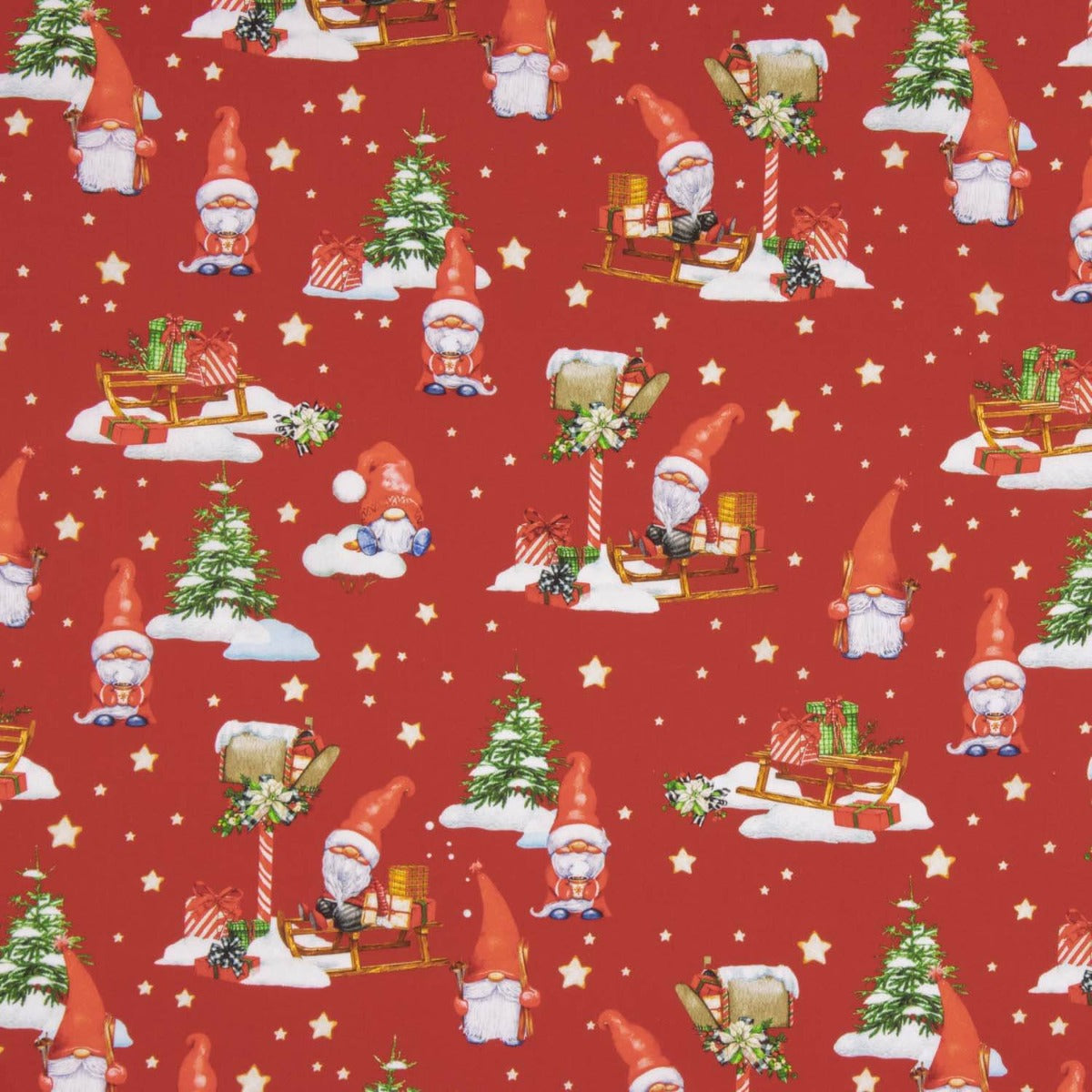 Popeline Natal Gnomos Vermelho - Ribes y Casals