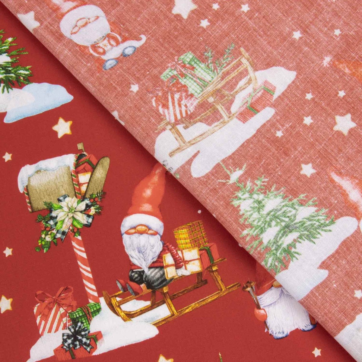 Popeline Natal Gnomos Vermelho - Ribes y Casals