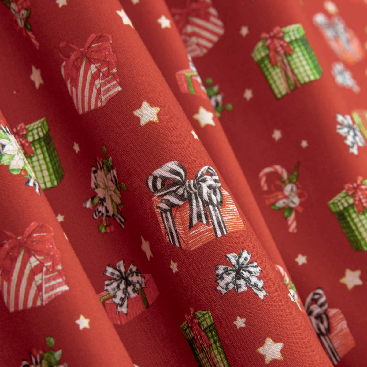 Popeline De Natal Presentes Vermelho - Ribes y Casals