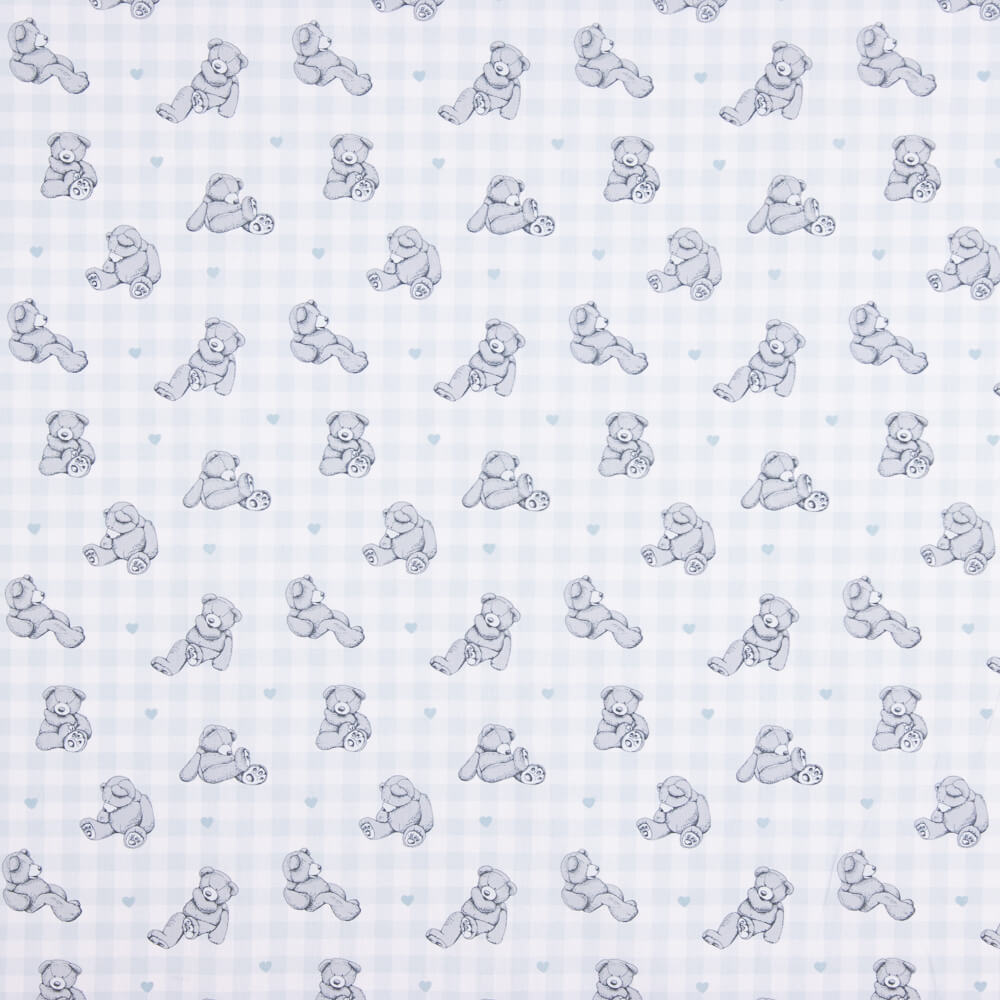 Popeline  Algodão Urso De Pelúcia Xadrez Azul - Ribes y Casals