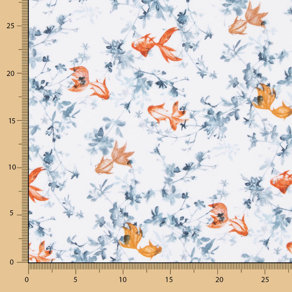 Popeline Algodão Peixe Koi Branco - Ribes y Casals