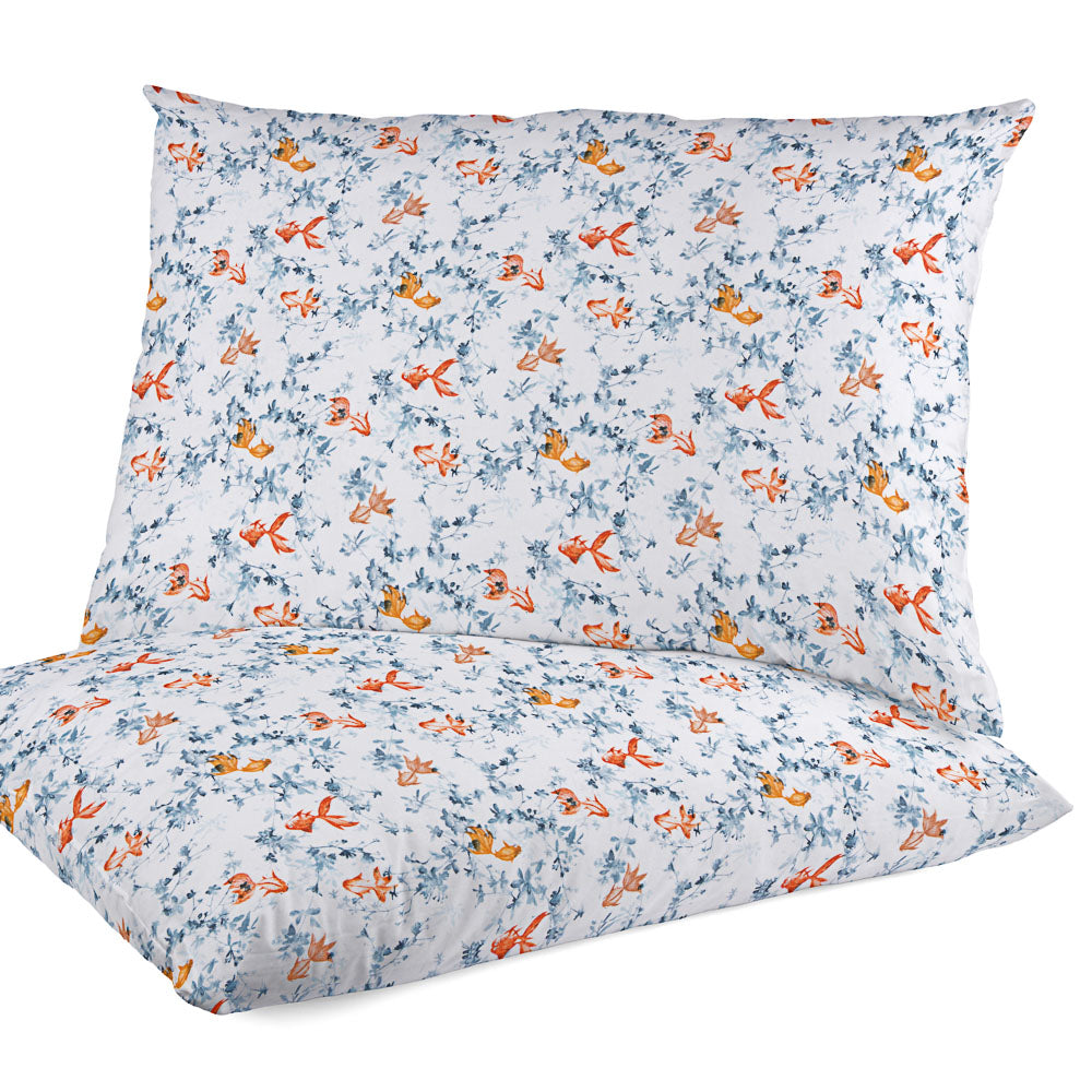 Popeline Algodão Peixe Koi Branco - Ribes y Casals