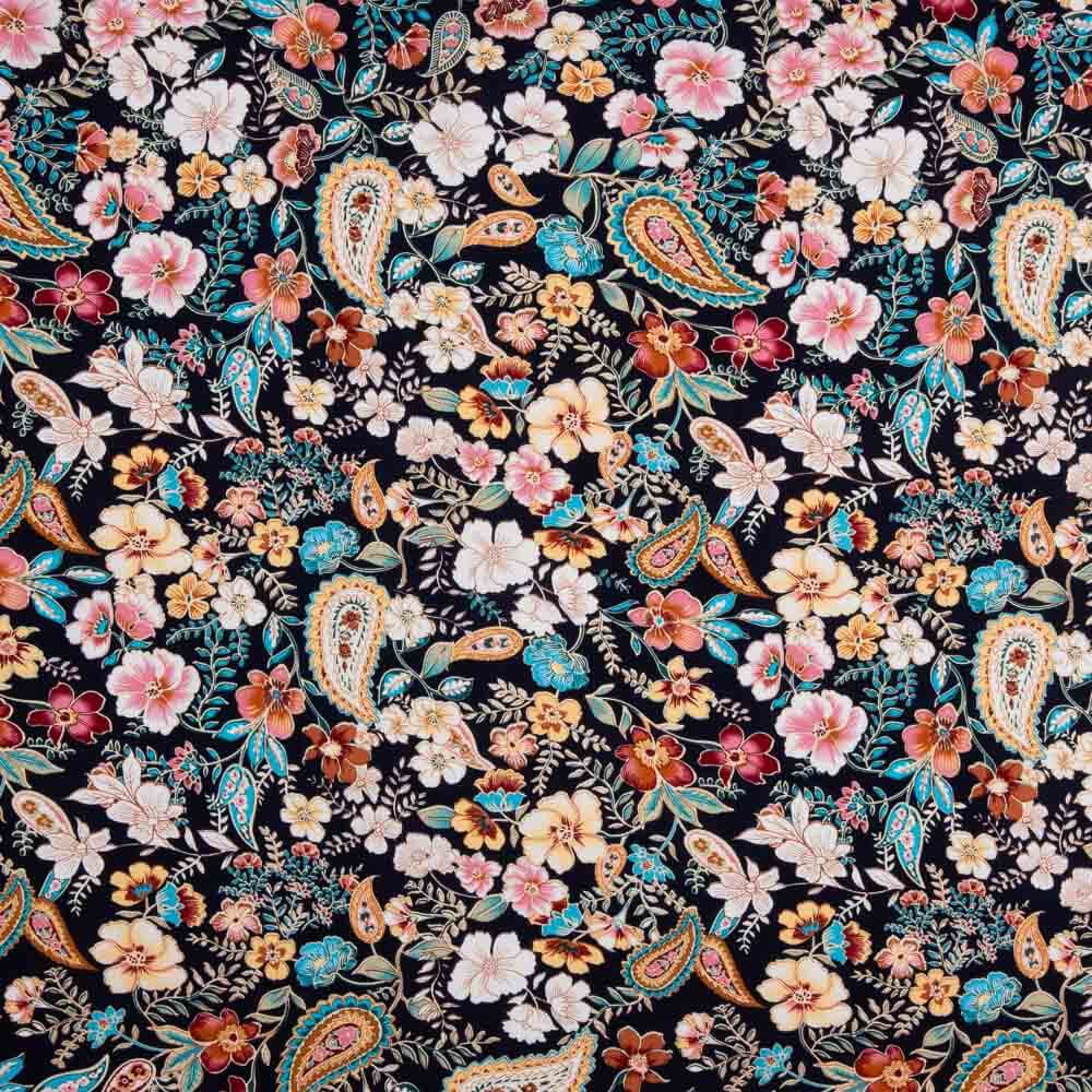 Popeline Viscose Caxemira Preto - Ribes y Casals