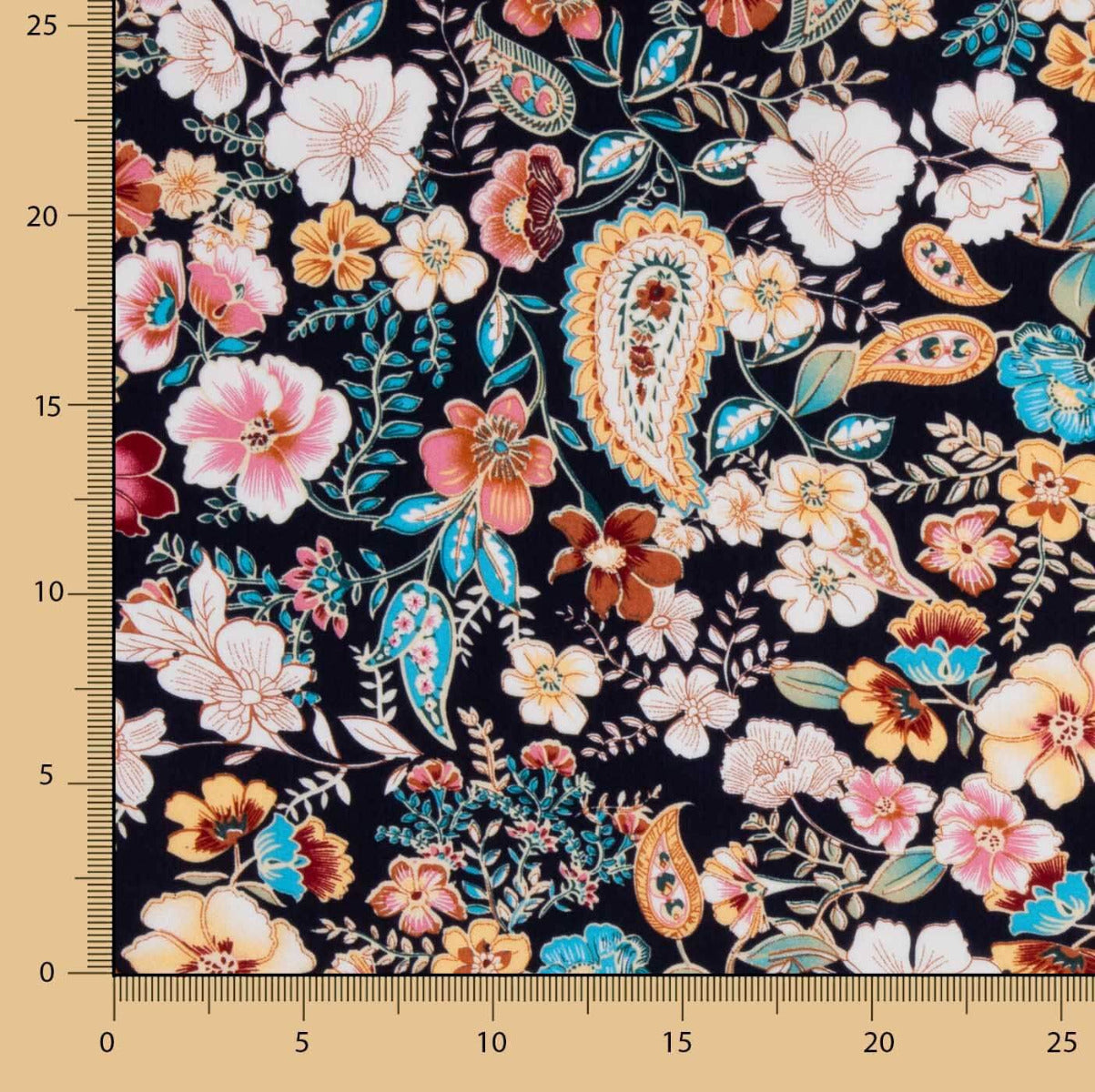 Popeline Viscose Caxemira Preto - Ribes y Casals