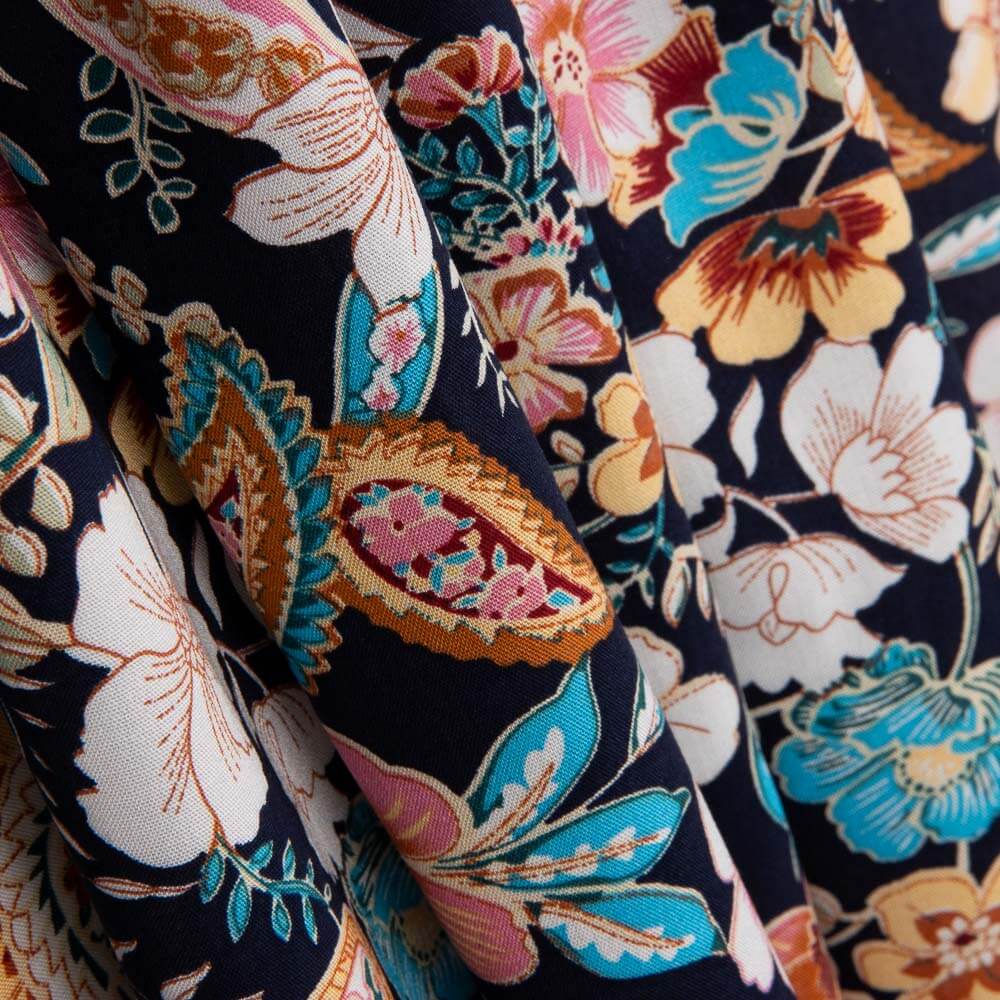 Popeline Viscose Caxemira Preto - Ribes y Casals