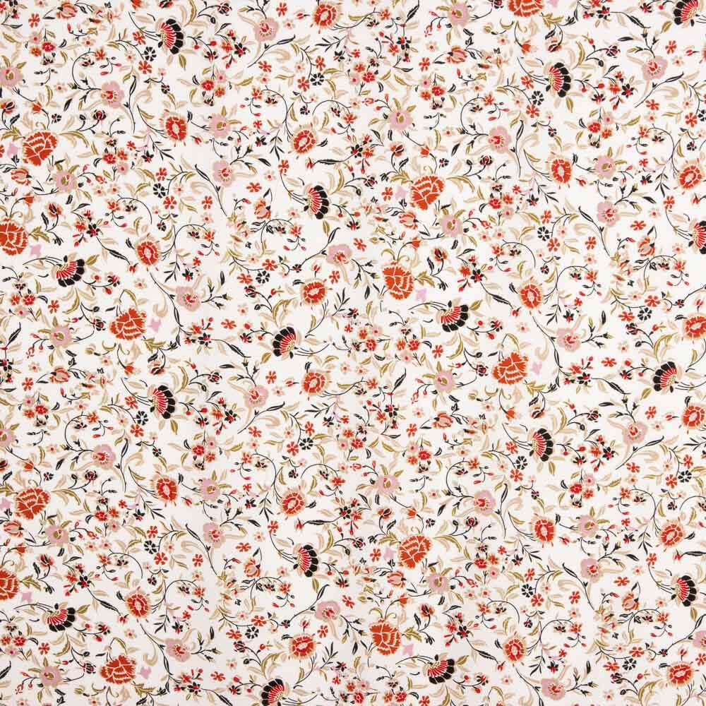 Popeline Viscose Floral Branco - Ribes y Casals