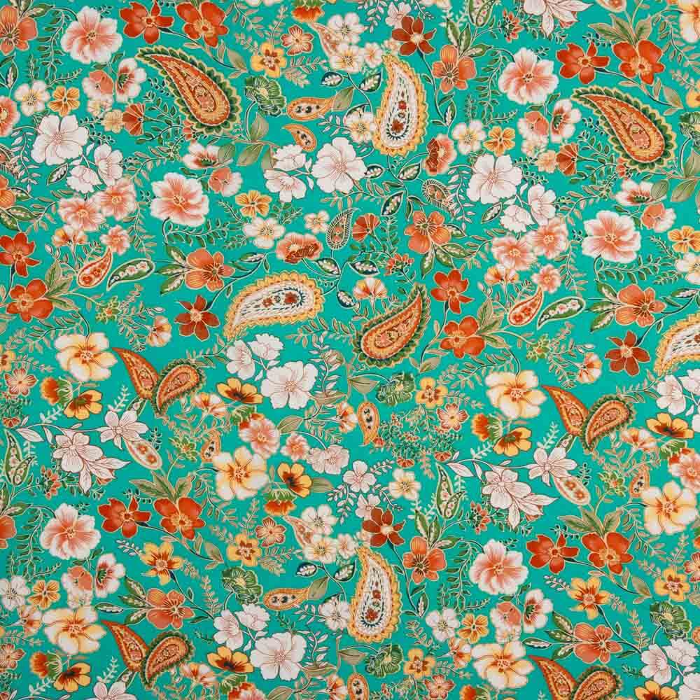 Popeline Viscose Florl Verde - Ribes y Casals