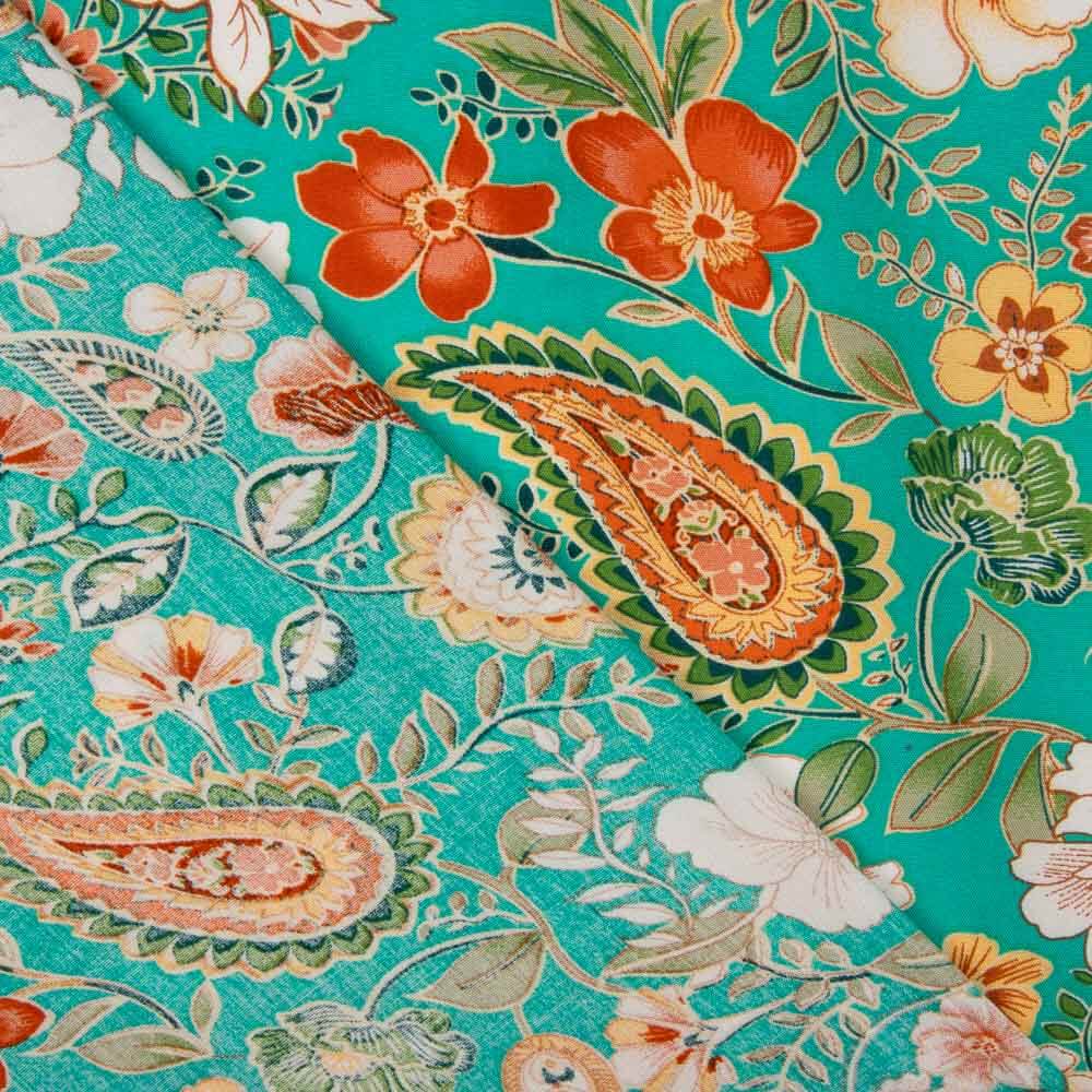 Popeline Viscose Florl Verde - Ribes y Casals