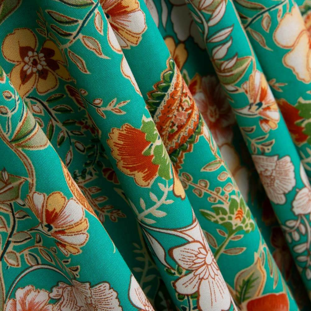 Popeline Viscose Florl Verde - Ribes y Casals