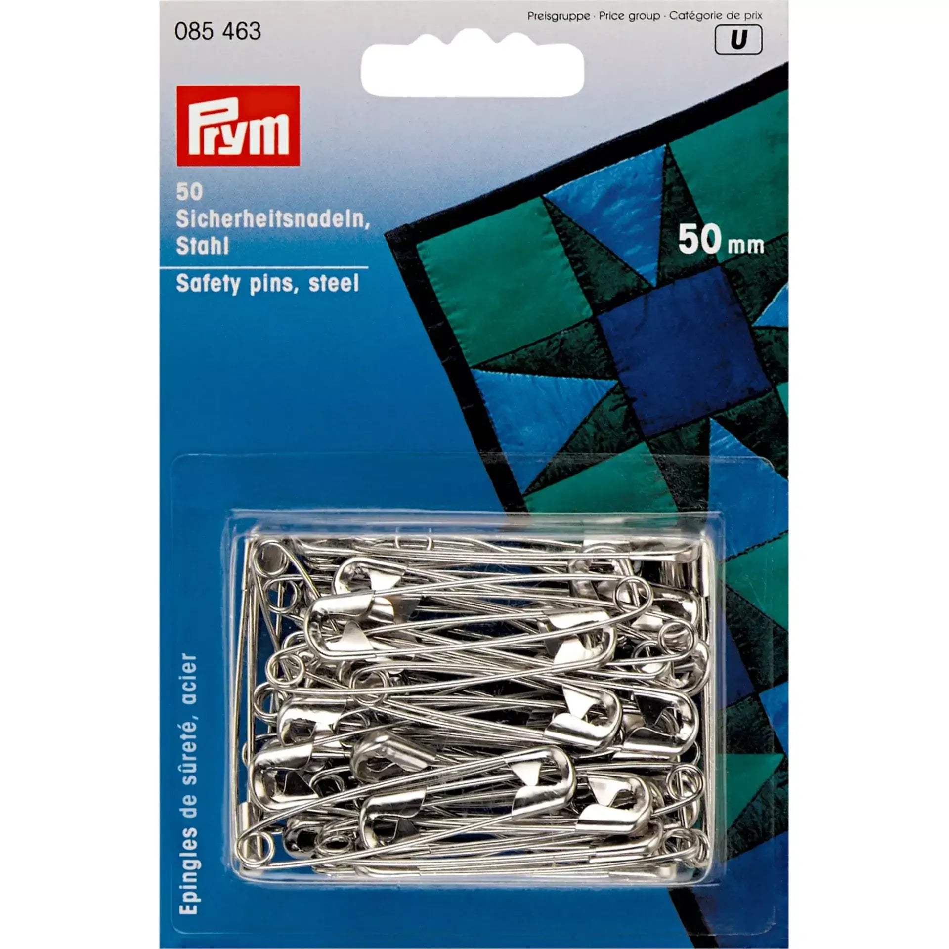 Alfinetes de segurança Prym 085463 prateados de 50 mm n.º 3 – Embalagem de 50 unidades - Ribes y Casals