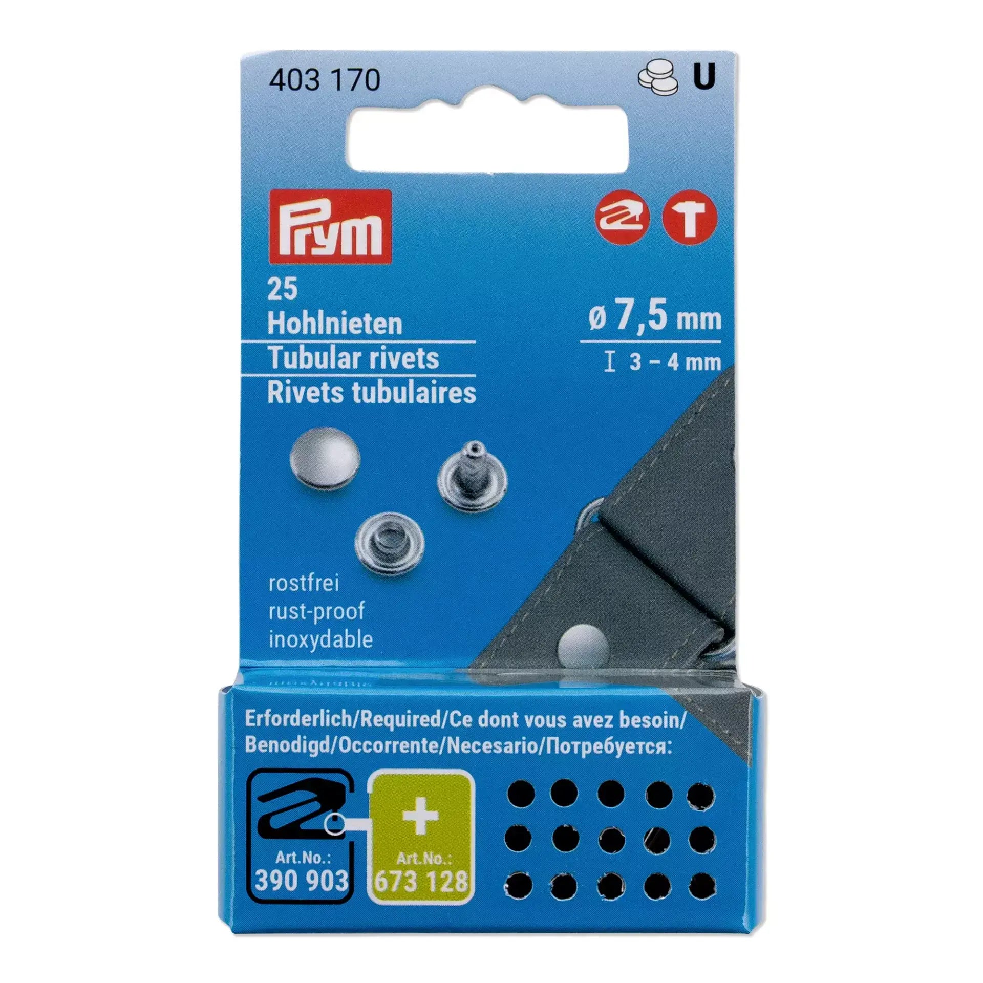 Rebites tubulares Prym 403170 prateados 3-4 mm – 25 unidades - Ribes y Casals