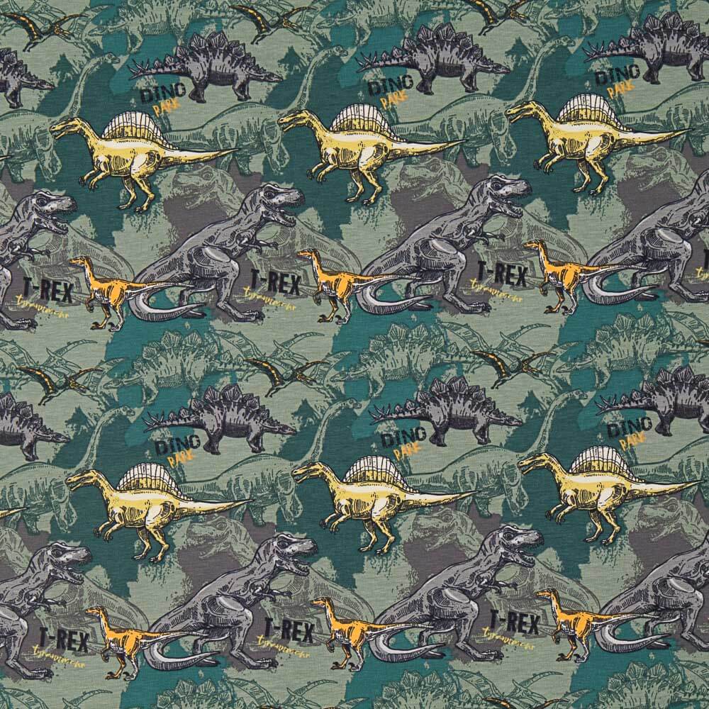 Malha de Algodão Dinossauros Verde - Ribes y Casals