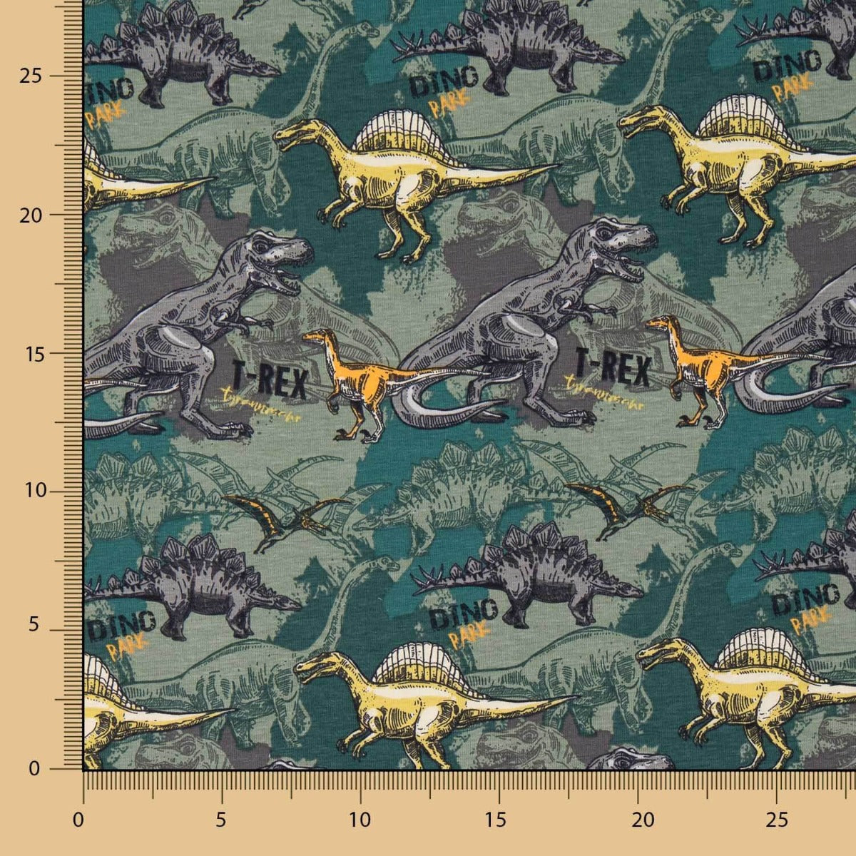 Malha de Algodão Dinossauros Verde - Ribes y Casals