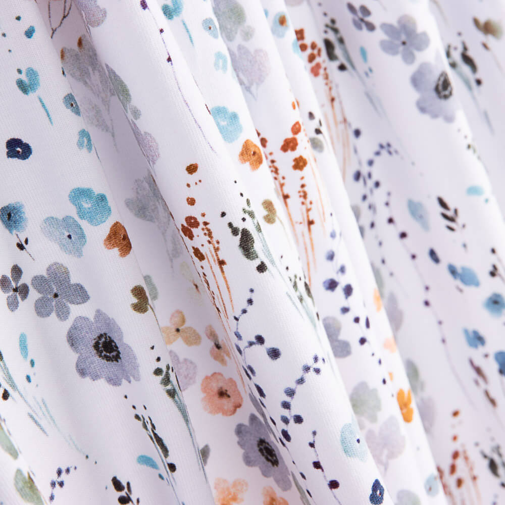 Malha Algodão Flor De Primavera Azul Denim - Ribes y Casals