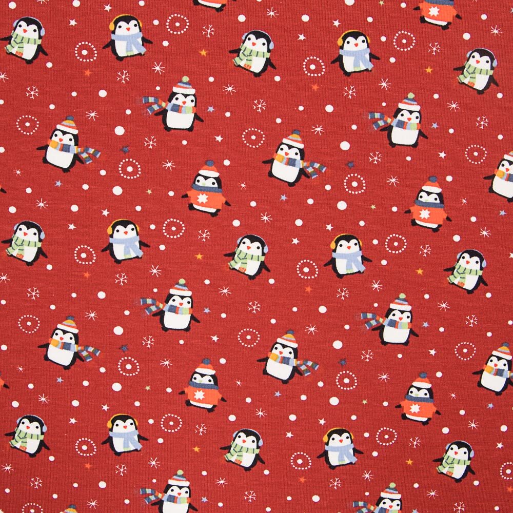 Retal Punto Algodón Pingüinos Grana 115x150 cm - Ribes y Casals