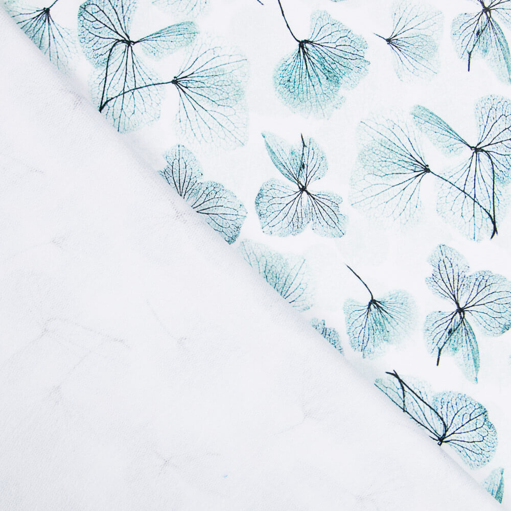 Malha de Pelúcia Floral Água-Marinha Oeko-Tex® - Ribes y Casals