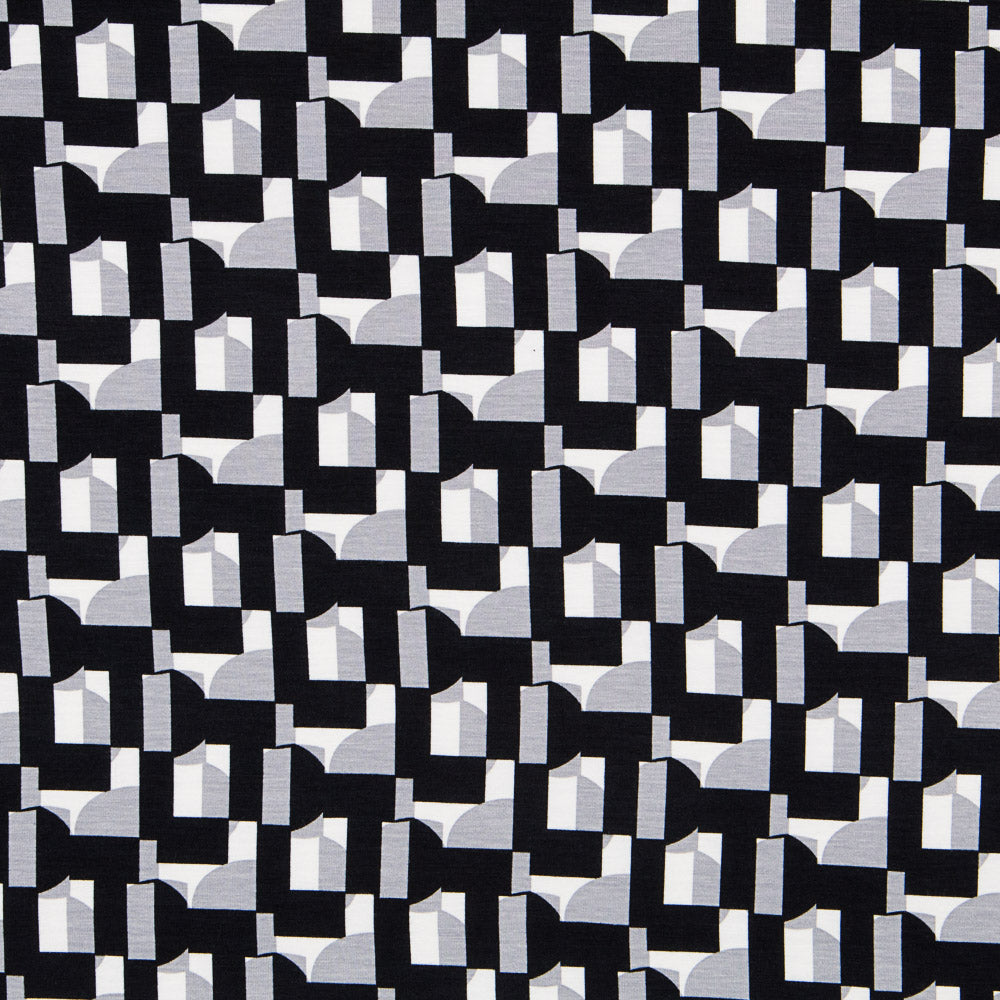 Malha Viscose Geo Cinza Preto - Ribes y Casals