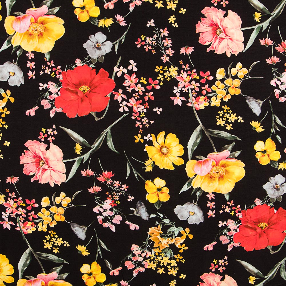 Malha Viscose Maxi Flor Preto - Ribes y Casals
