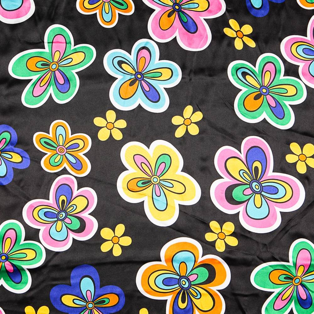 Cetim Carnaval Flor Hippie Preto - Ribes y Casals