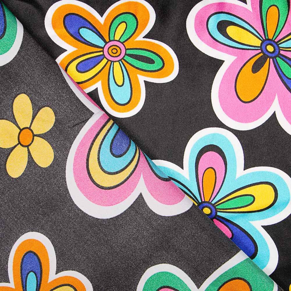 Cetim Carnaval Flor Hippie Preto - Ribes y Casals