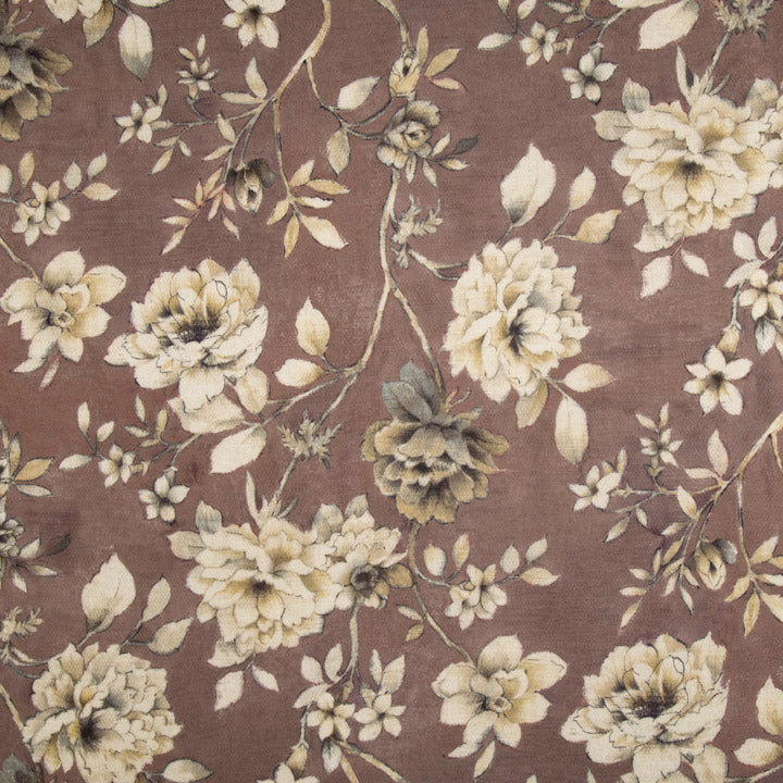 Loneta com efeito de tecido de linho «Jardim Romântico» Malva Taupe - Ribes y Casals