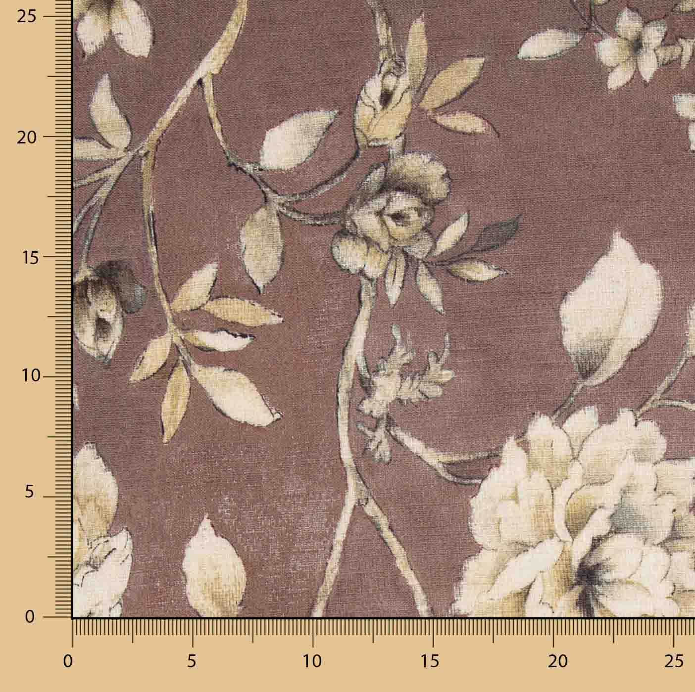Loneta com efeito de tecido de linho «Jardim Romântico» Malva Taupe - Ribes y Casals