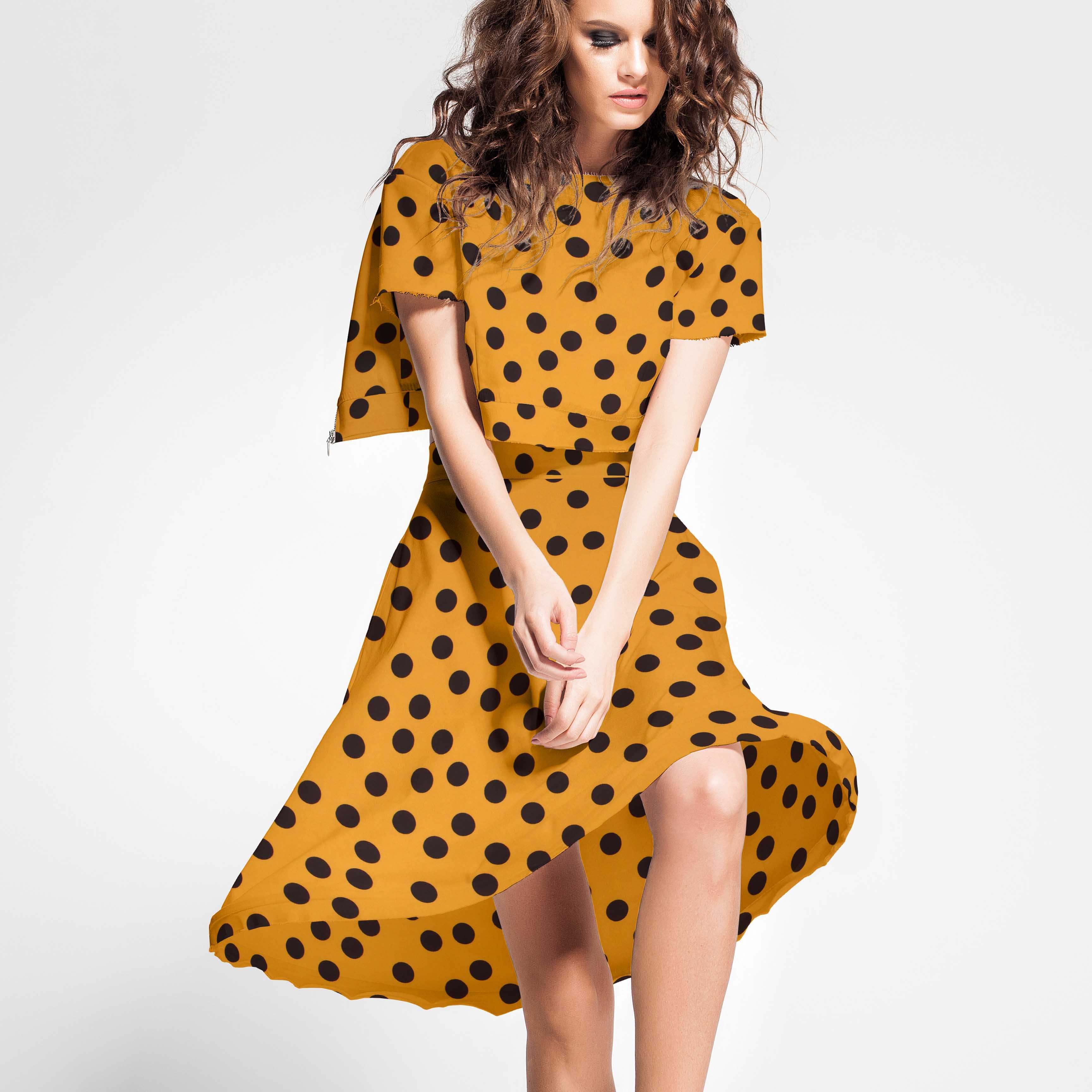 Tecido de Sarja Elástica Círculos Amarelo - Ribes y Casals