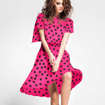 Tecido de Sarja Elástica Círculos Fucsia - Ribes y Casals