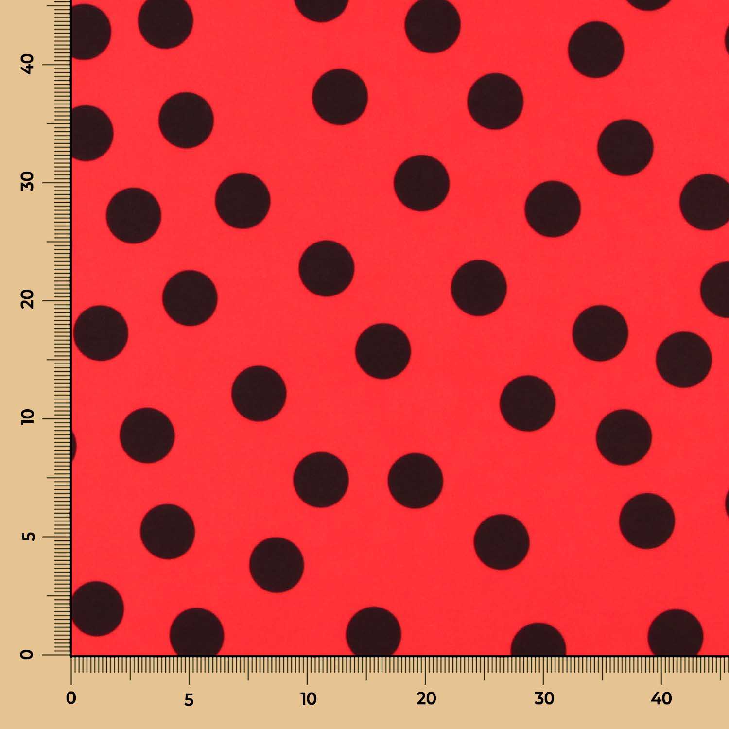 Tecido de Sarja Elástica Círculos Vermelho - Ribes y Casals