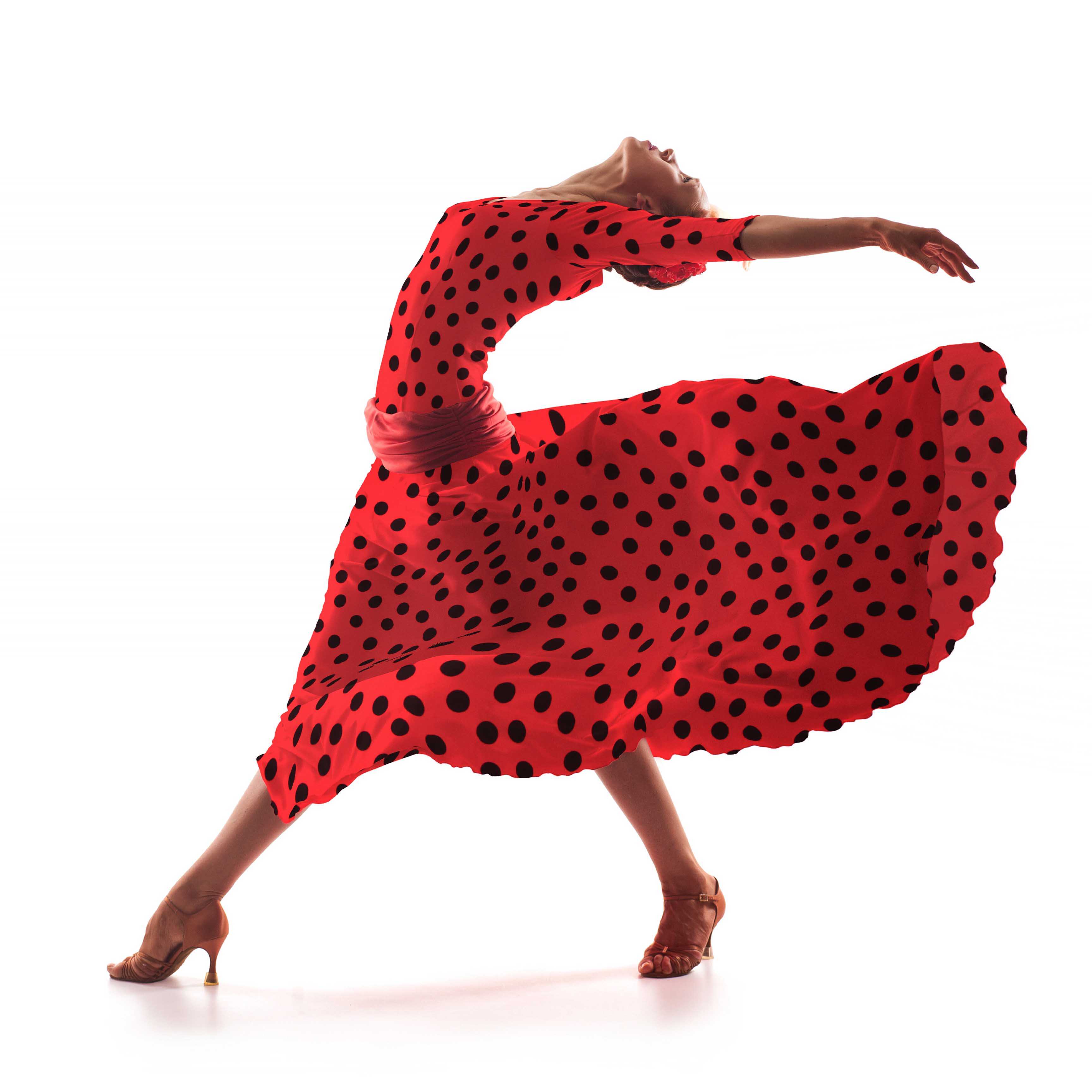 Tecido de Sarja Elástica Círculos Vermelho - Ribes y Casals