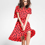 Tecido de Sarja Elástica Círculos Vermelho - Ribes y Casals