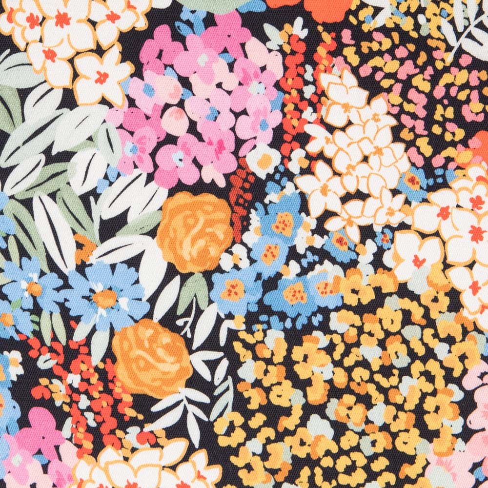 Viscose Faixas Florais Preta - Ribes y Casals