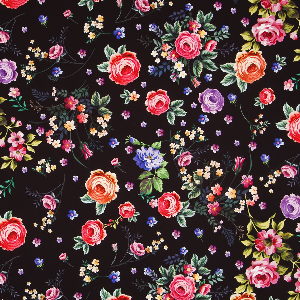 Sarja Elástica Flor Manila Preta - Ribes y Casals