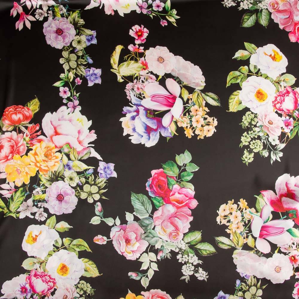 Cetim Estampado Cretone Preto - Ribes y Casals
