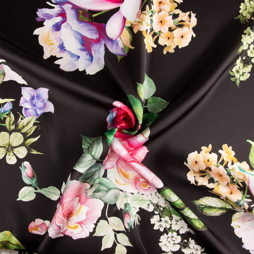 Cetim Estampado Cretone Preto - Ribes y Casals