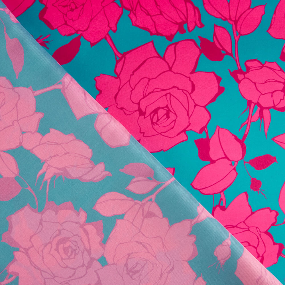Cetim Estampado Flor Caipi Fúcsia - Ribes y Casals