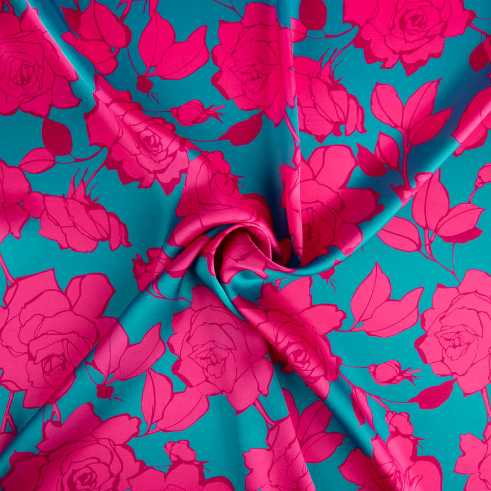 Cetim Estampado Flor Caipi Fúcsia - Ribes y Casals