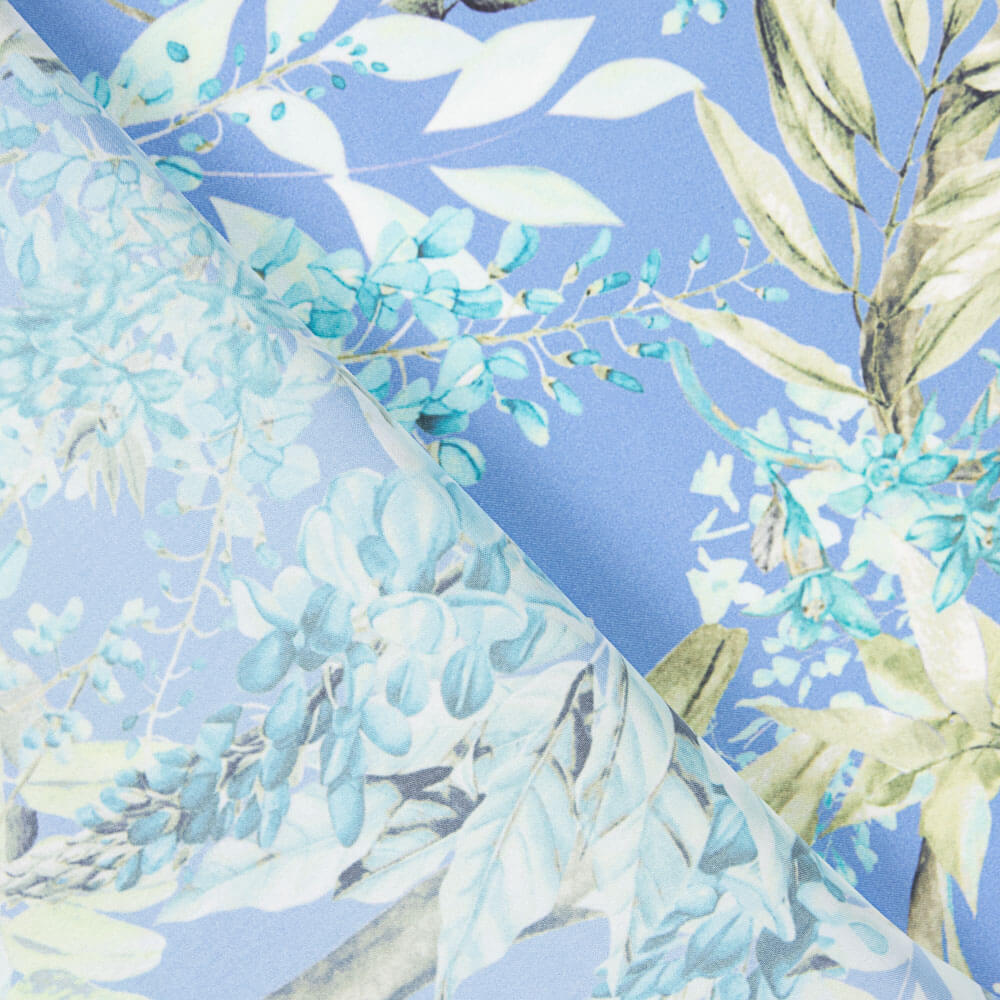 Cetim Estampado Floral Azul Claro - Ribes y Casals