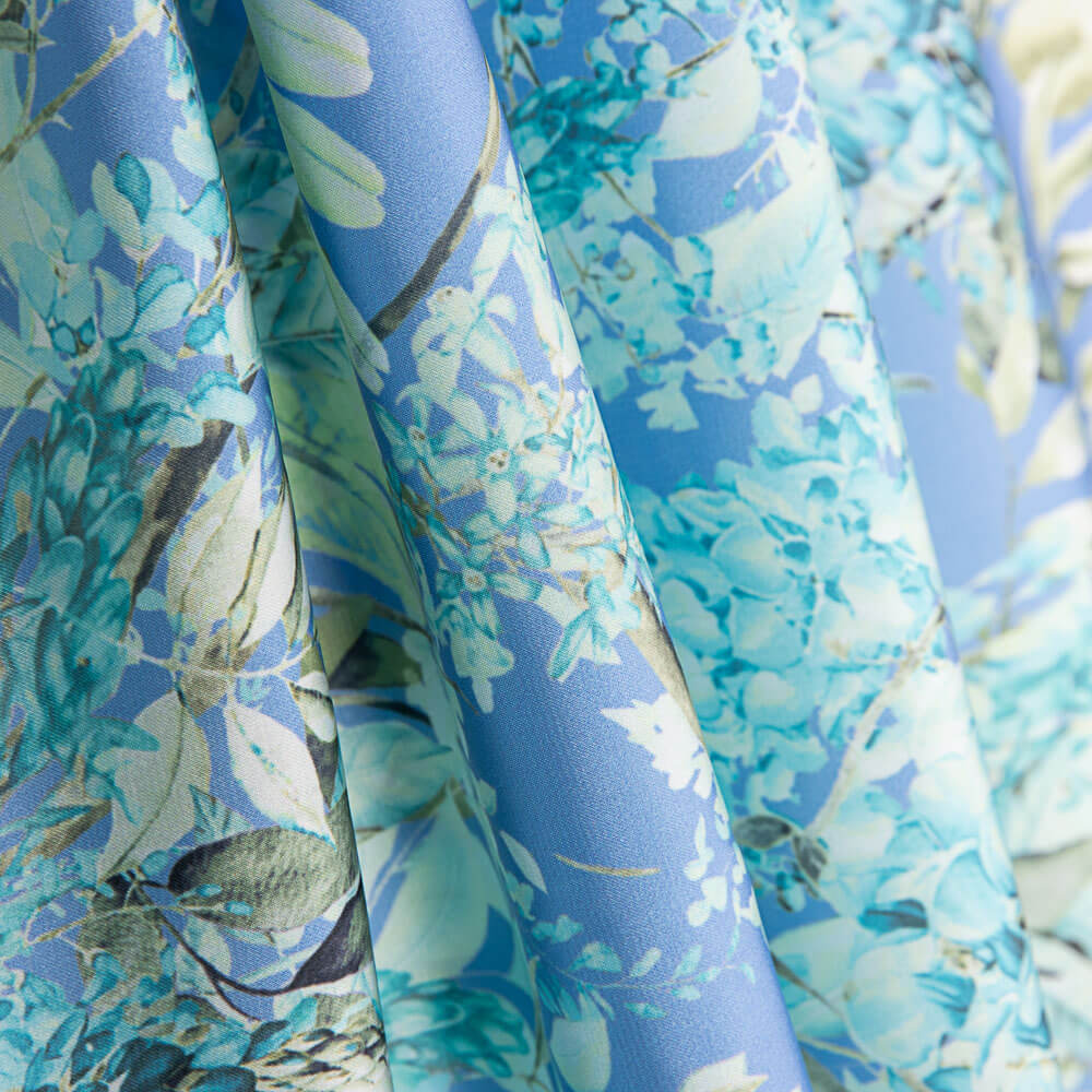 Cetim Estampado Floral Azul Claro - Ribes y Casals