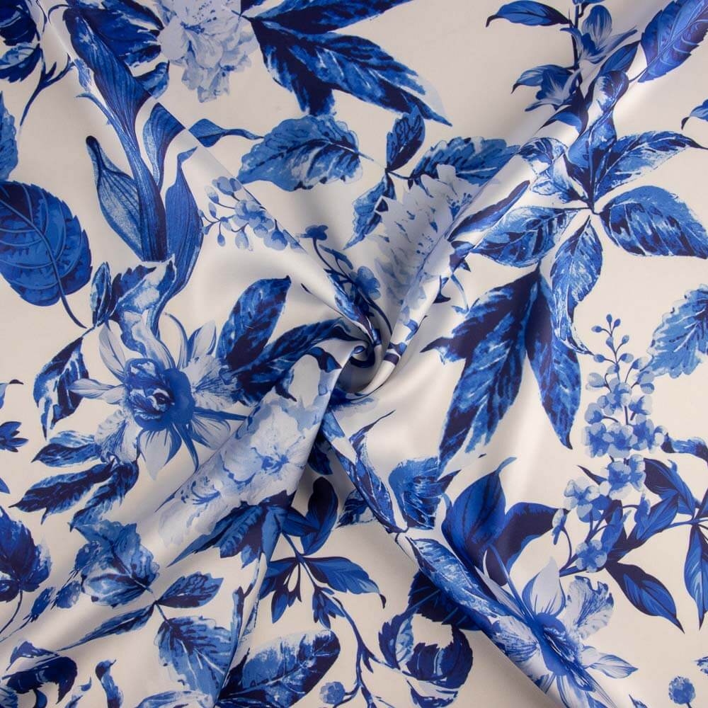 Cetim Estampado Floral Azul - Ribes y Casals