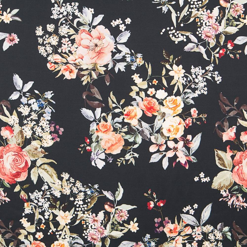 Cetim Floral Preto - Ribes y Casals