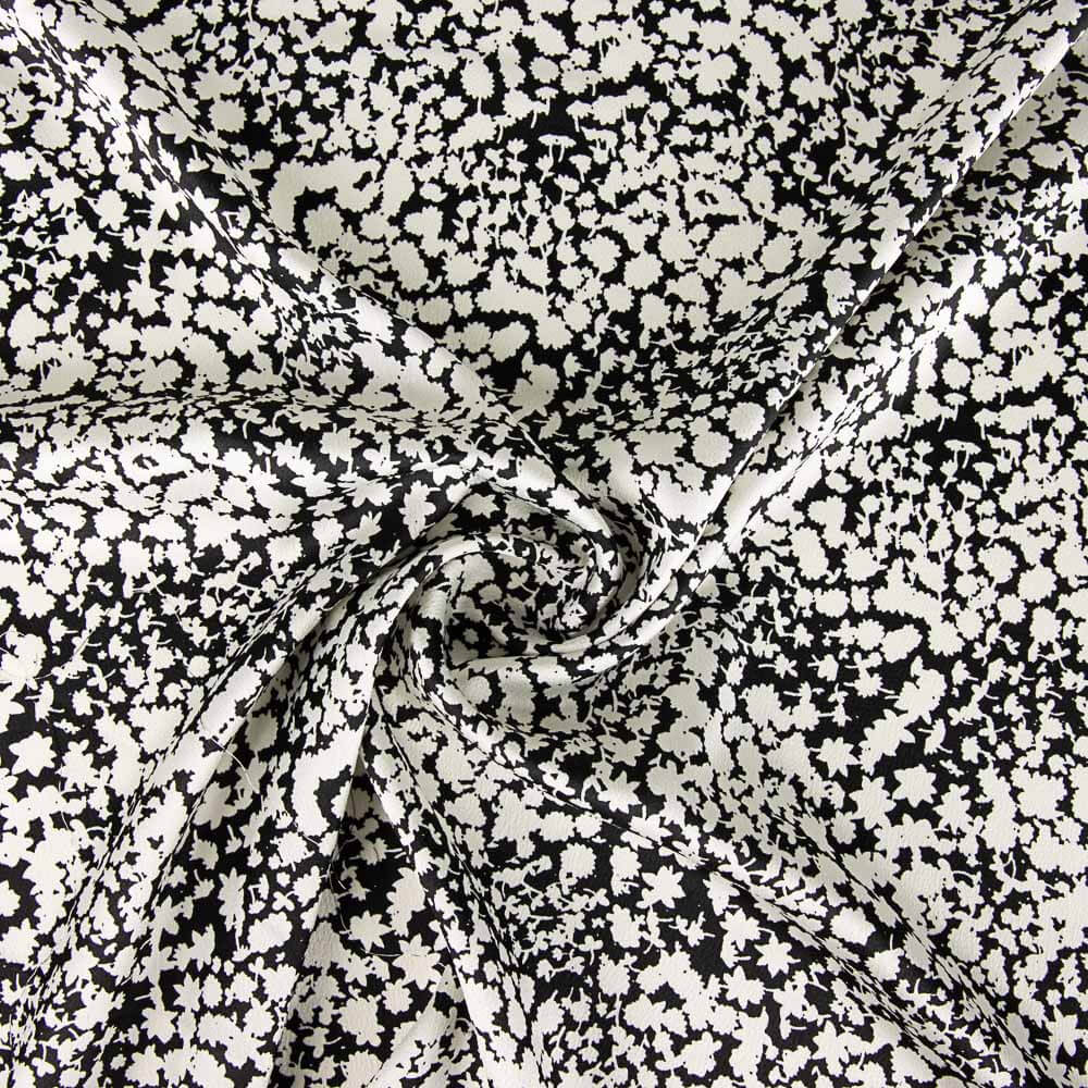 Cetim Poliéster Estampado Preto - Ribes y Casals