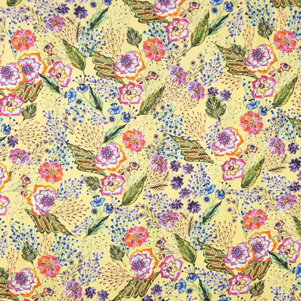 Cetim Poliéster Floral Amarelo - Ribes y Casals