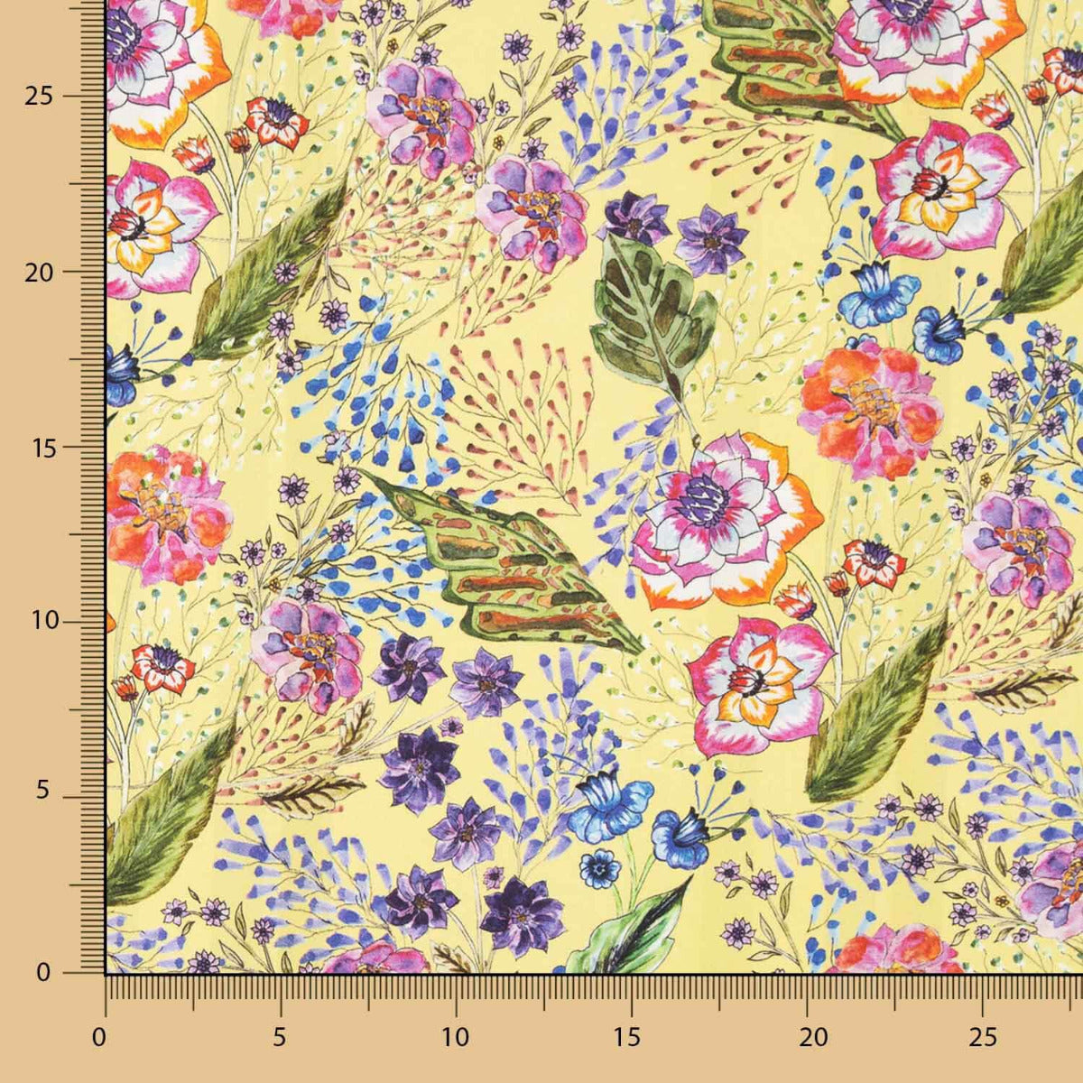 Cetim Poliéster Floral Amarelo - Ribes y Casals