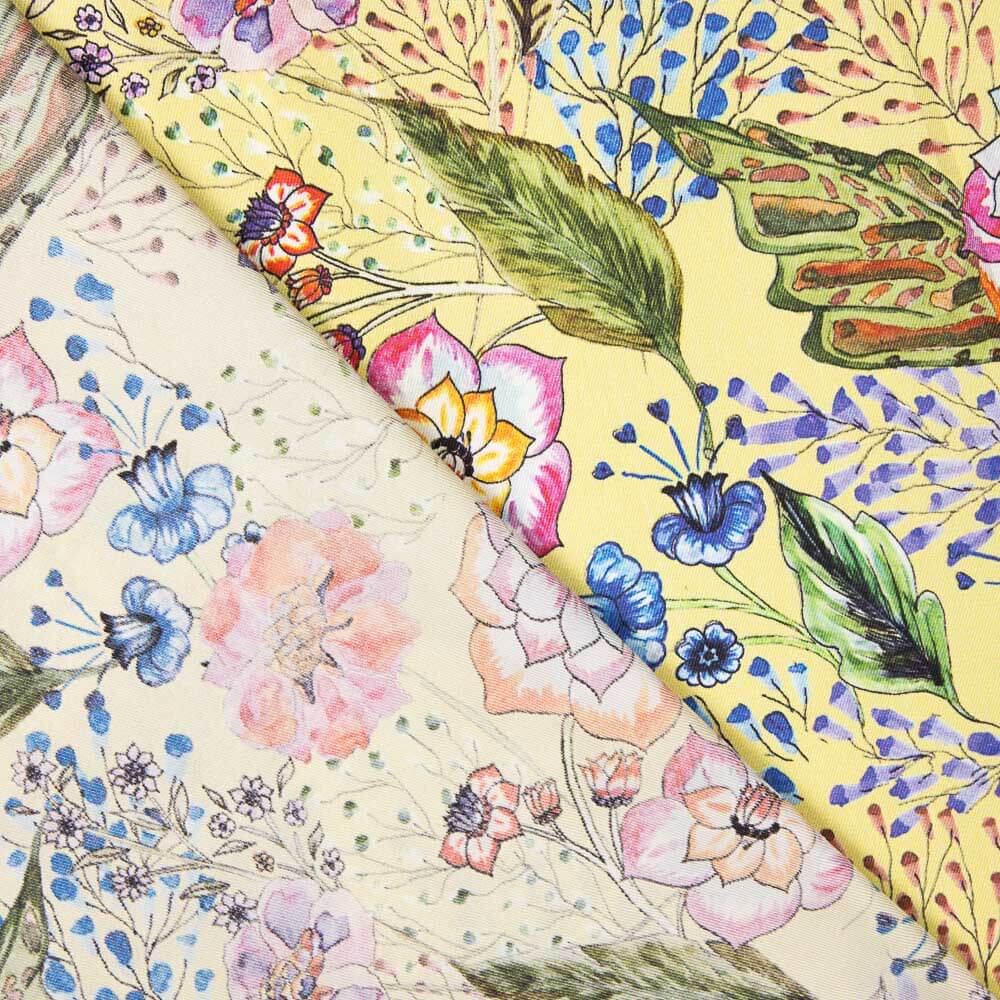 Cetim Poliéster Floral Amarelo - Ribes y Casals