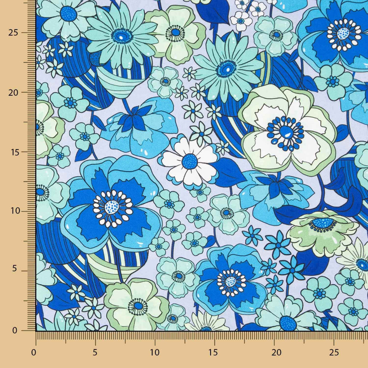 Cetim Poliéster Floral Azul - Ribes y Casals