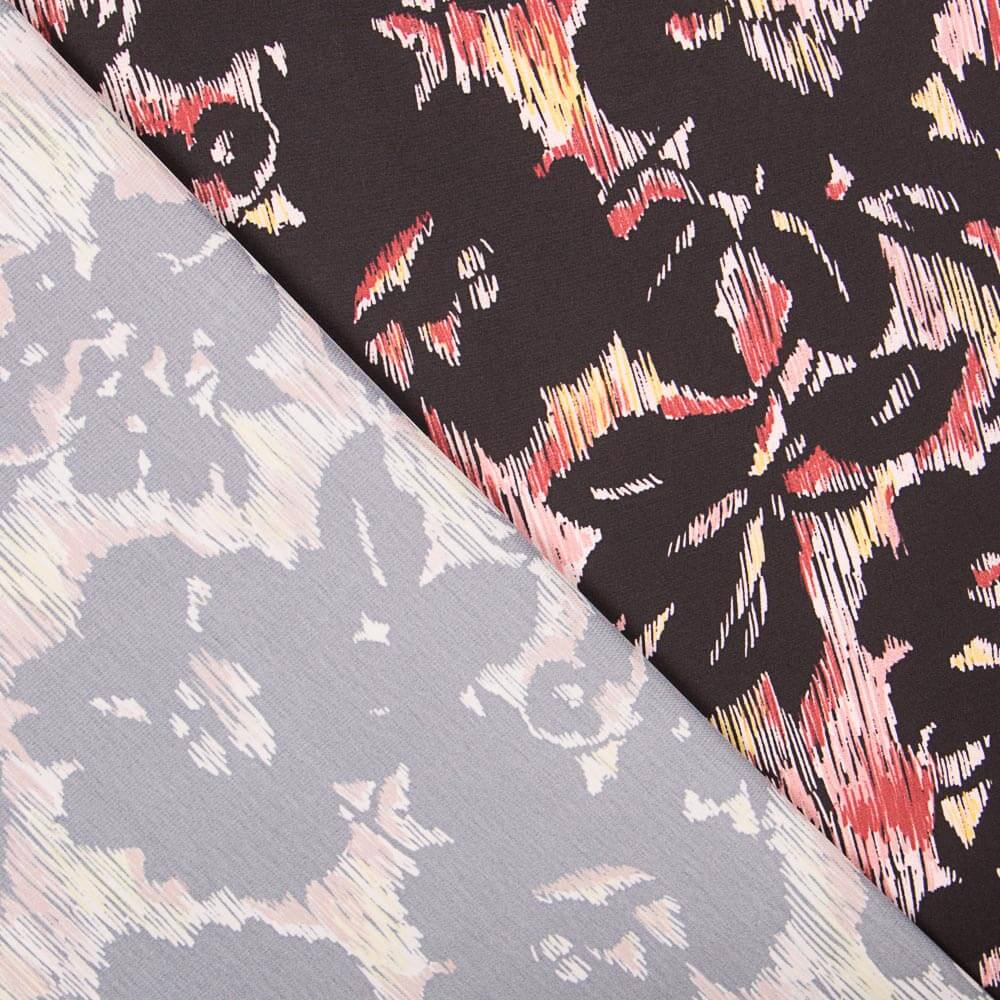 Cetim Listrado Floral Preto - Ribes y Casals