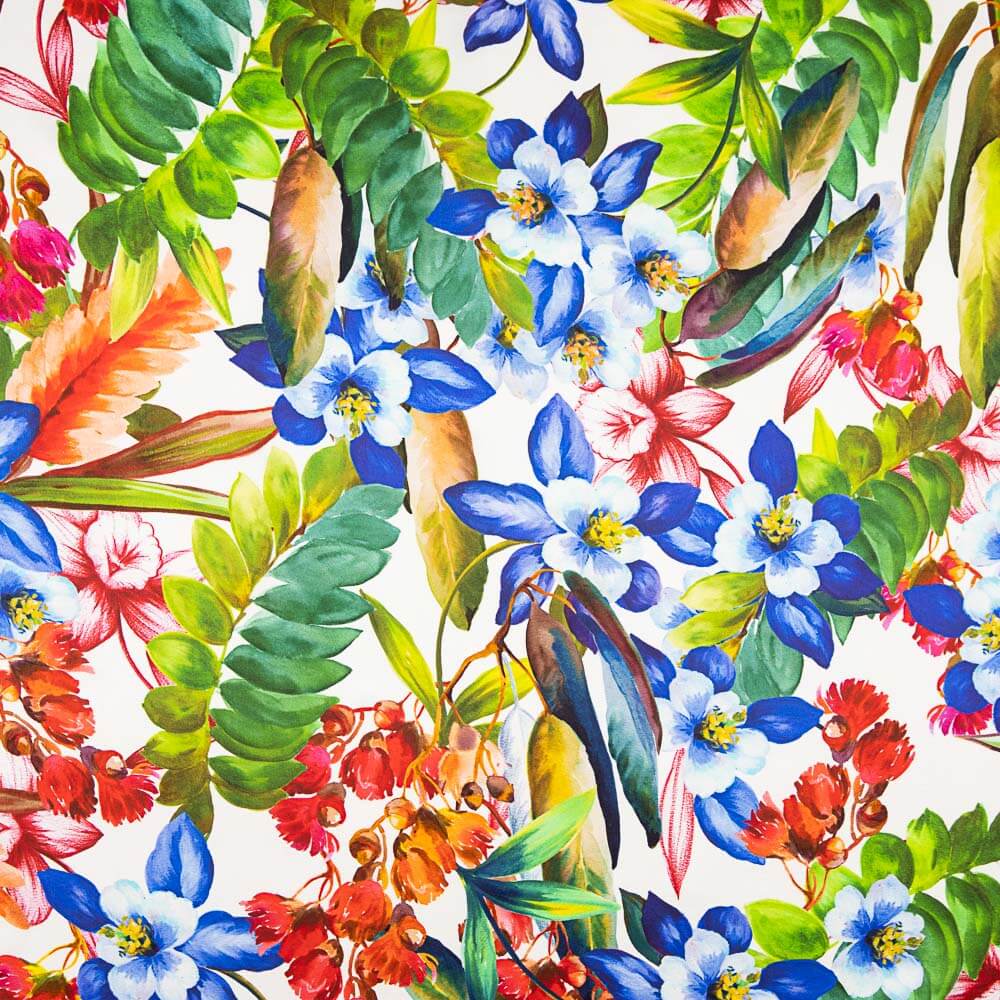 Cetim Seda Natural Estampa Floral Azul - Ribes y Casals