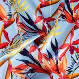 Cetim Seda Natural Estampa Floral Azul Jeans - Ribes y Casals