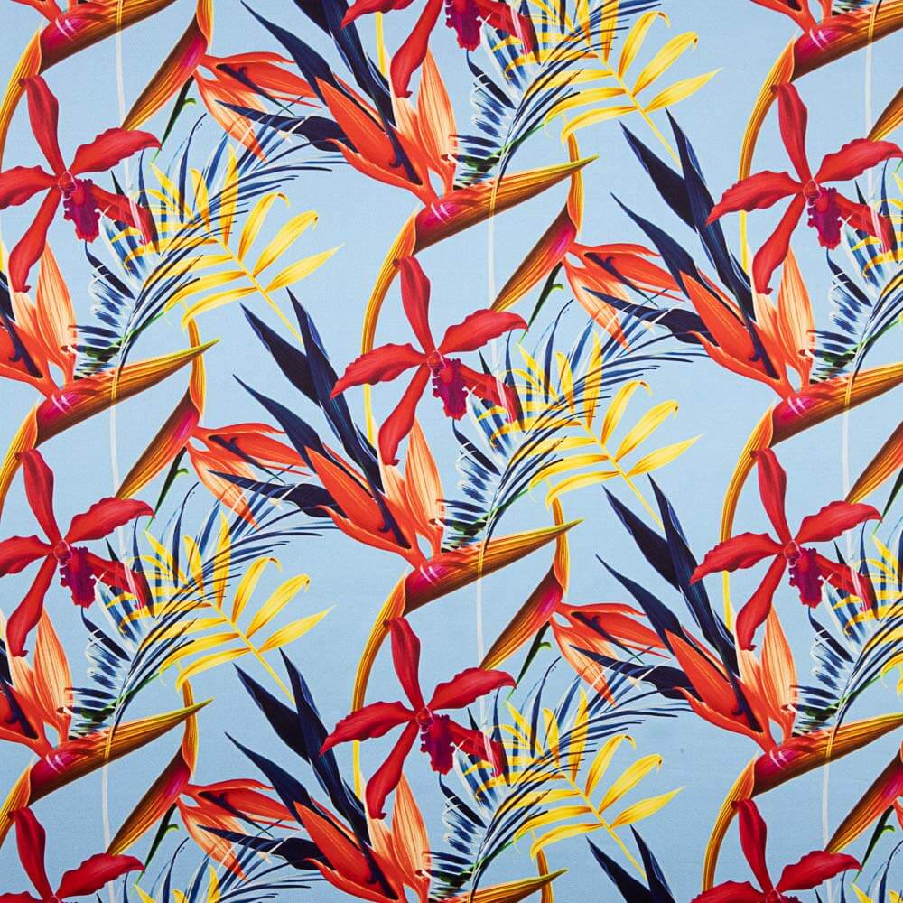 Cetim Seda Natural Estampa Floral Azul Jeans - Ribes y Casals